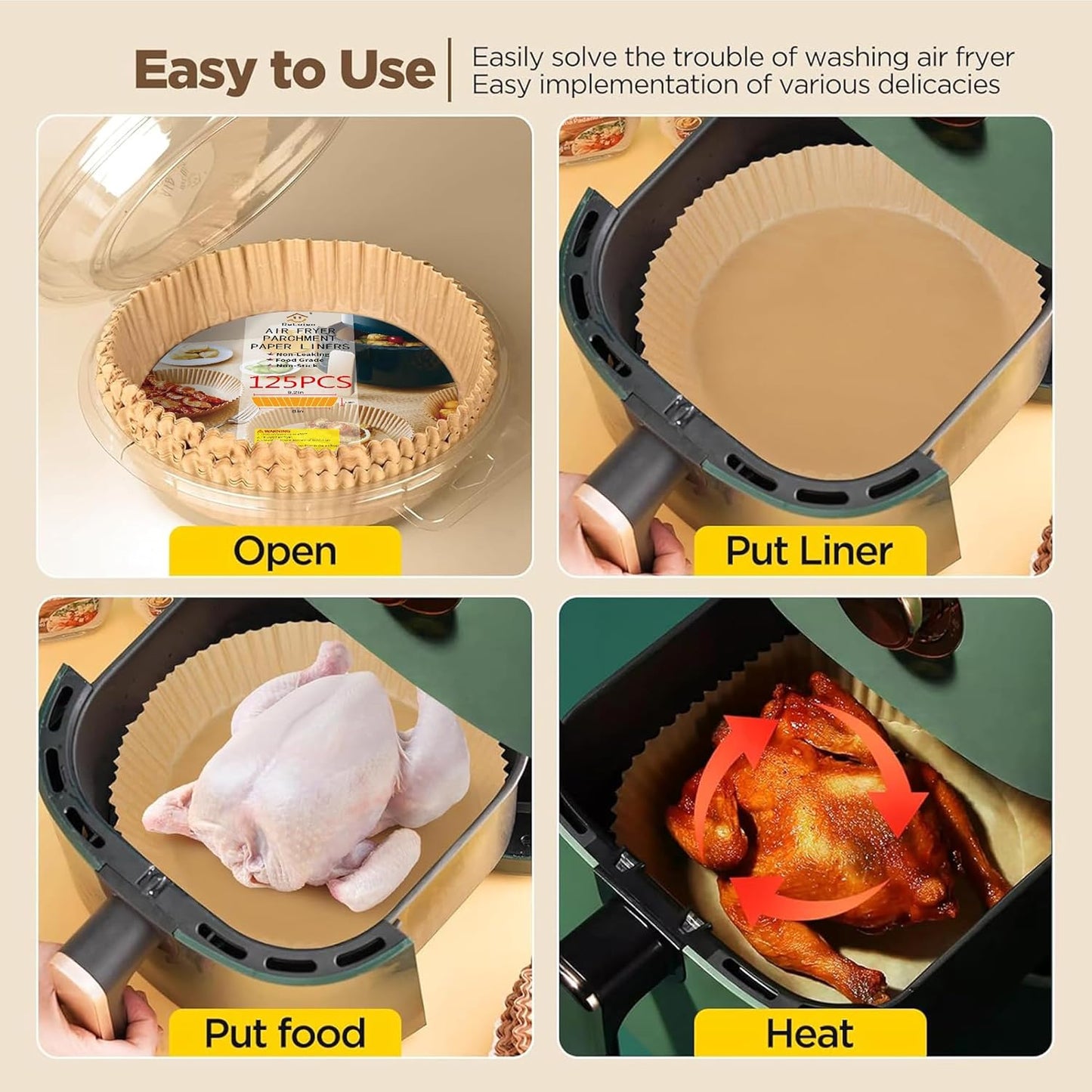 Packaged EasyCrisp disposable non-stick air fryer liners, ready to simplify your cooking cleanup.