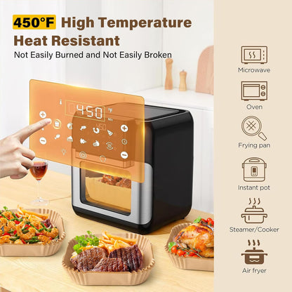 Mess-free cooking with non-stick air fryer liners. Disposable parchment paper for quick kitchen cleanup.