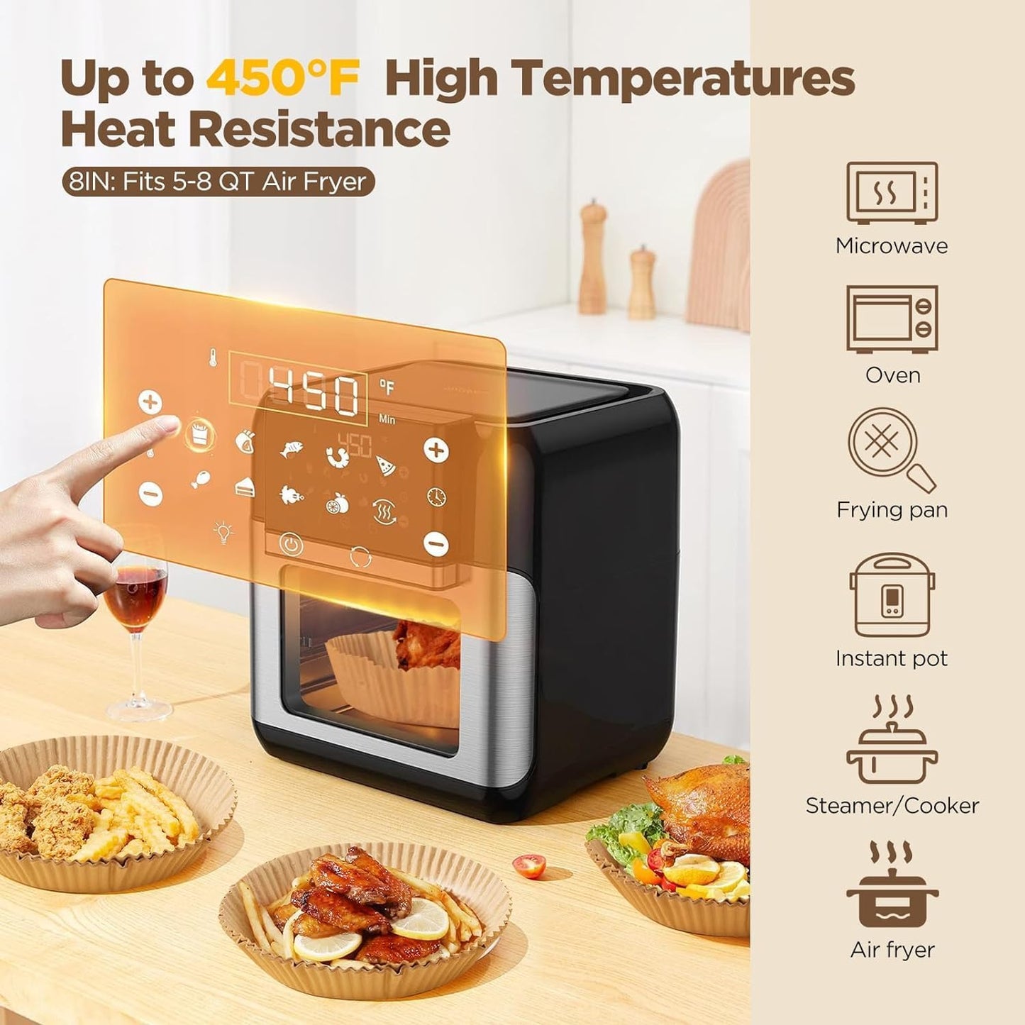 Enjoy healthier cooking with EasyCrisp air fryer liners. Non-stick & disposable for simple cleanup.