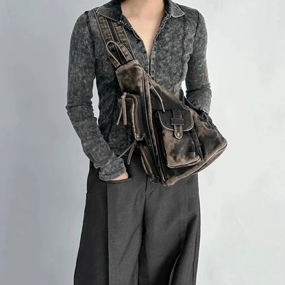 Versatile women's convertible backpack in distressed vintage style, perfect for daily use & travel.
