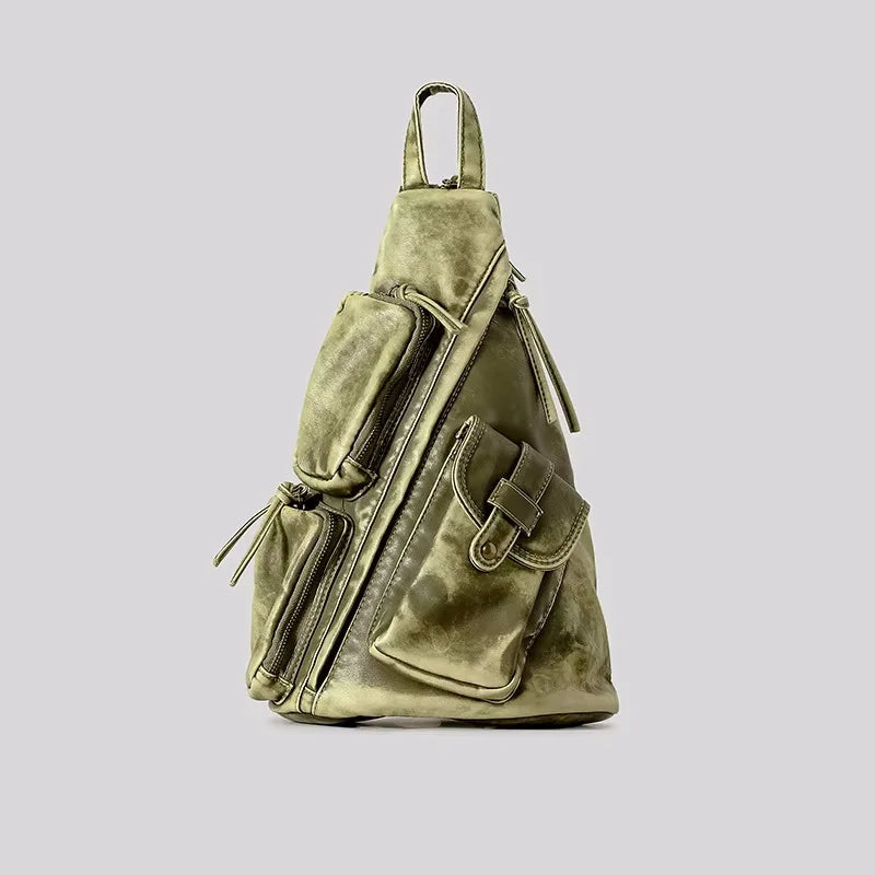 Stylish women's distressed convertible backpack, ideal for daily fashion, travel, or a vintage look.