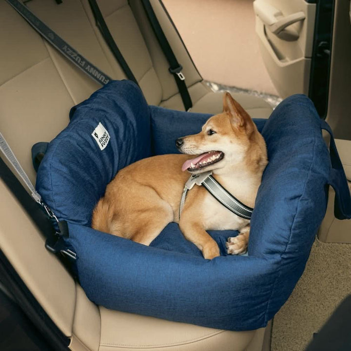 Premium dog booster car seat designed for safe and comfortable pet travel with a secure safety belt.