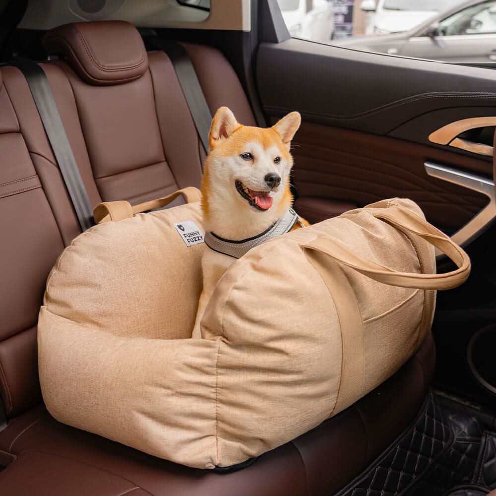 Spacious dog booster car seat with a soft bed, ideal for small to medium dogs' comfort & safety.