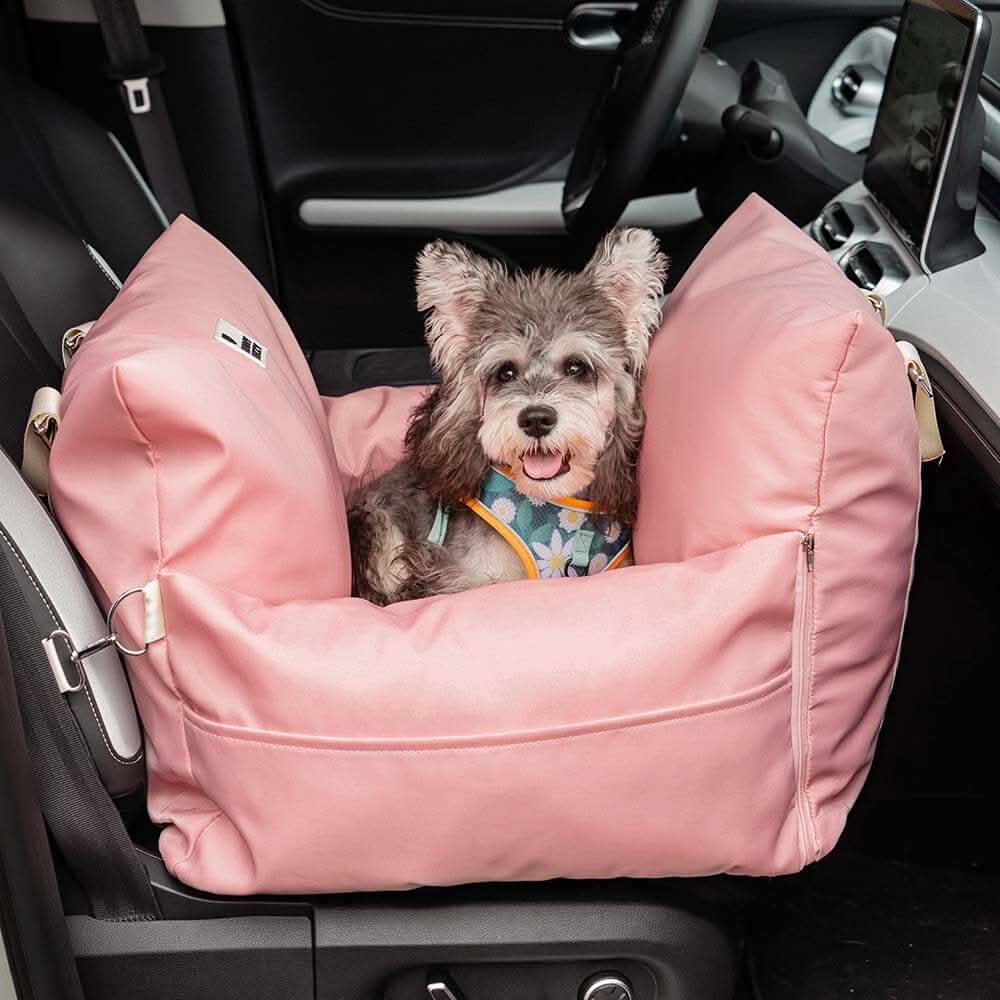 Essential pet car accessory: a dog booster seat with safety belt and non-slip base for secure travel.