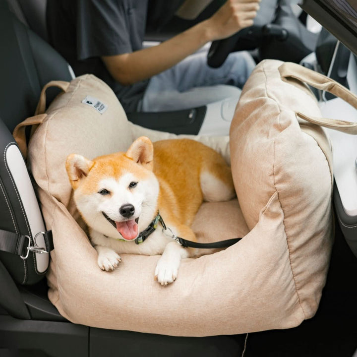 Easy-to-install dog booster car seat with adjustable safety belt and non-slip base for all vehicles.