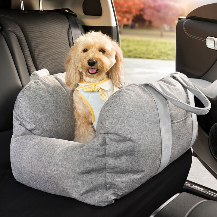 Secure pet travel booster seat for dogs, preventing slips with its non-slip base & strong safety belt.