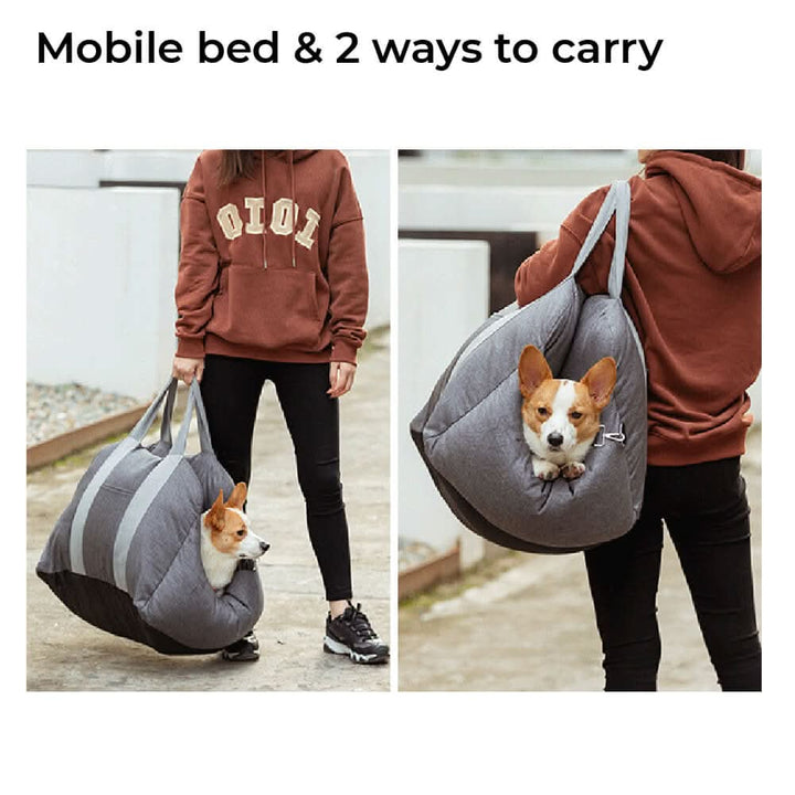 Small dog booster car seat with adjustable safety belt. Perfect for secure and comfy pet car travel.