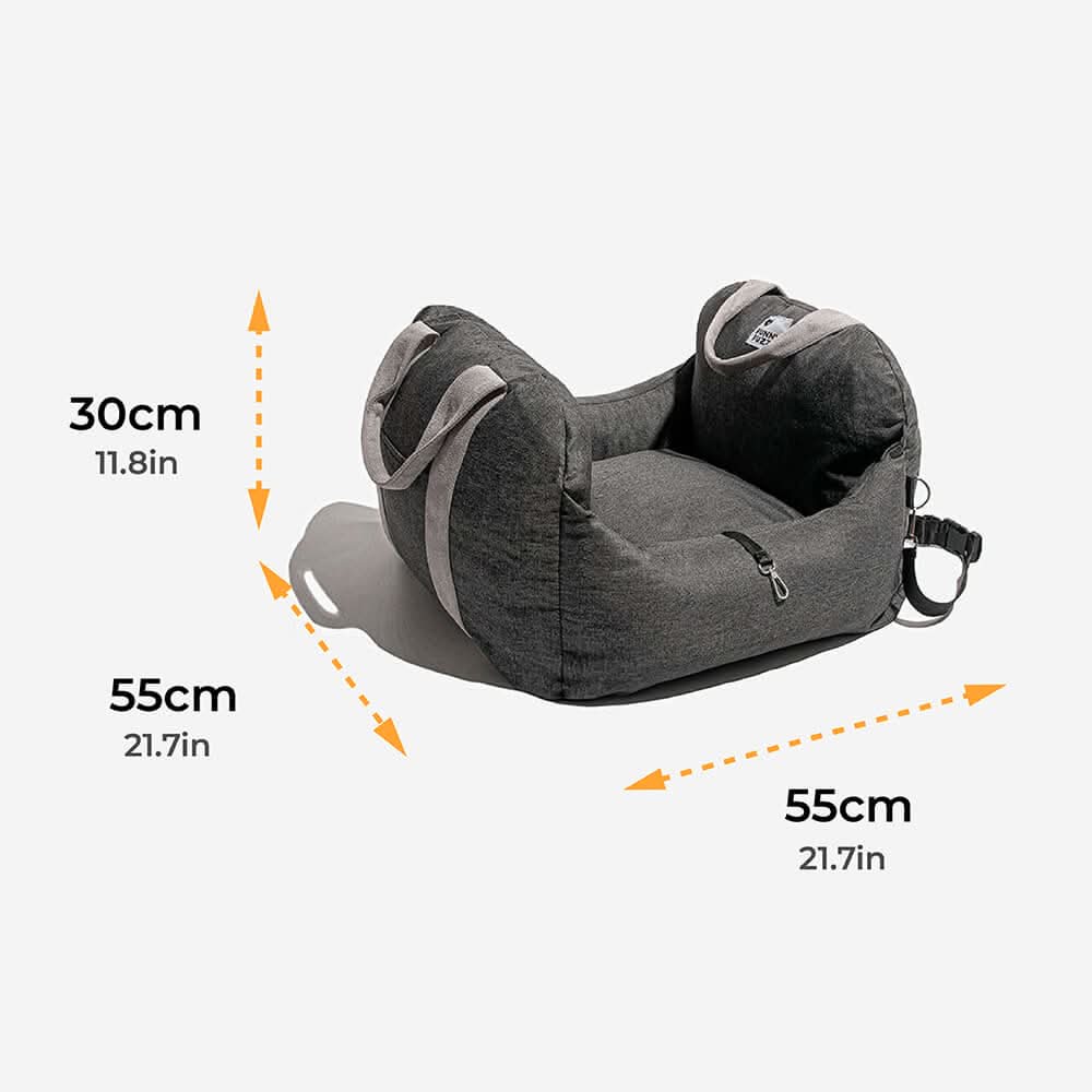 Secure dog car seat with strong safety belt & non-slip bottom keeps your pet stable & safe on journeys.