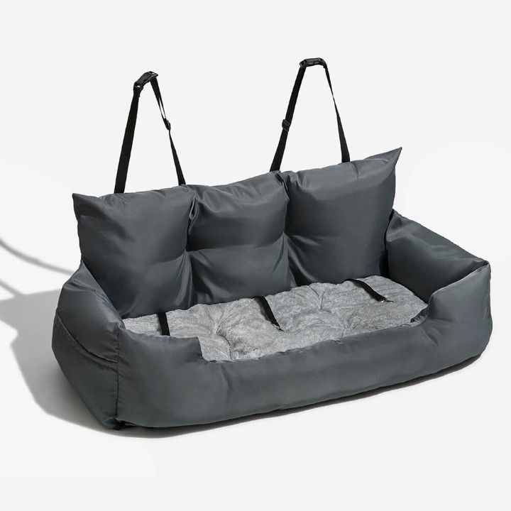 Luxe PawsRest travel bed for dogs, providing ultimate comfort & security in car back seats. Washable pet accessory.