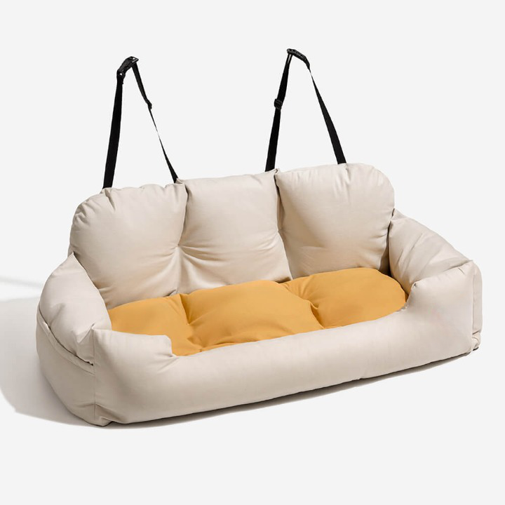 Premium pet travel accessory: comfy PawsRest dog car bed for safe back seat journeys. Enhances pet comfort.