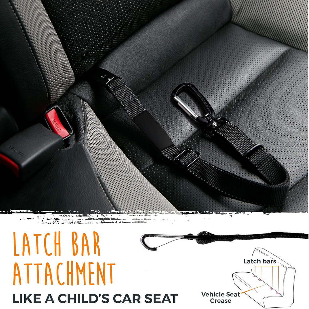 Adjustable dog seatbelt, suitable for various dog sizes, ensuring pet safety in any car.