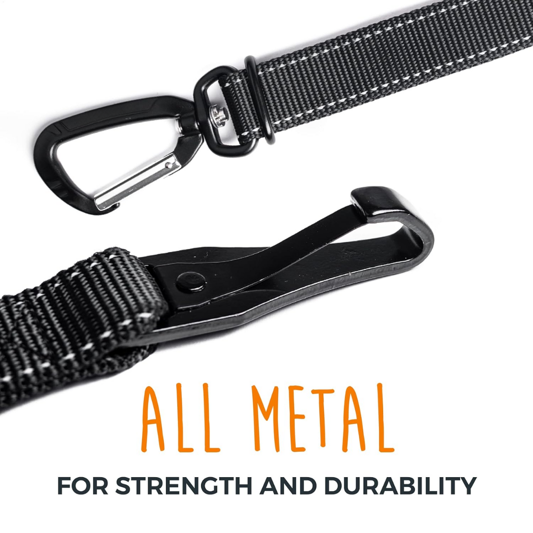 Adjustable dog car seatbelt for pet safety. Durable pet restraint for secure vehicle travel.