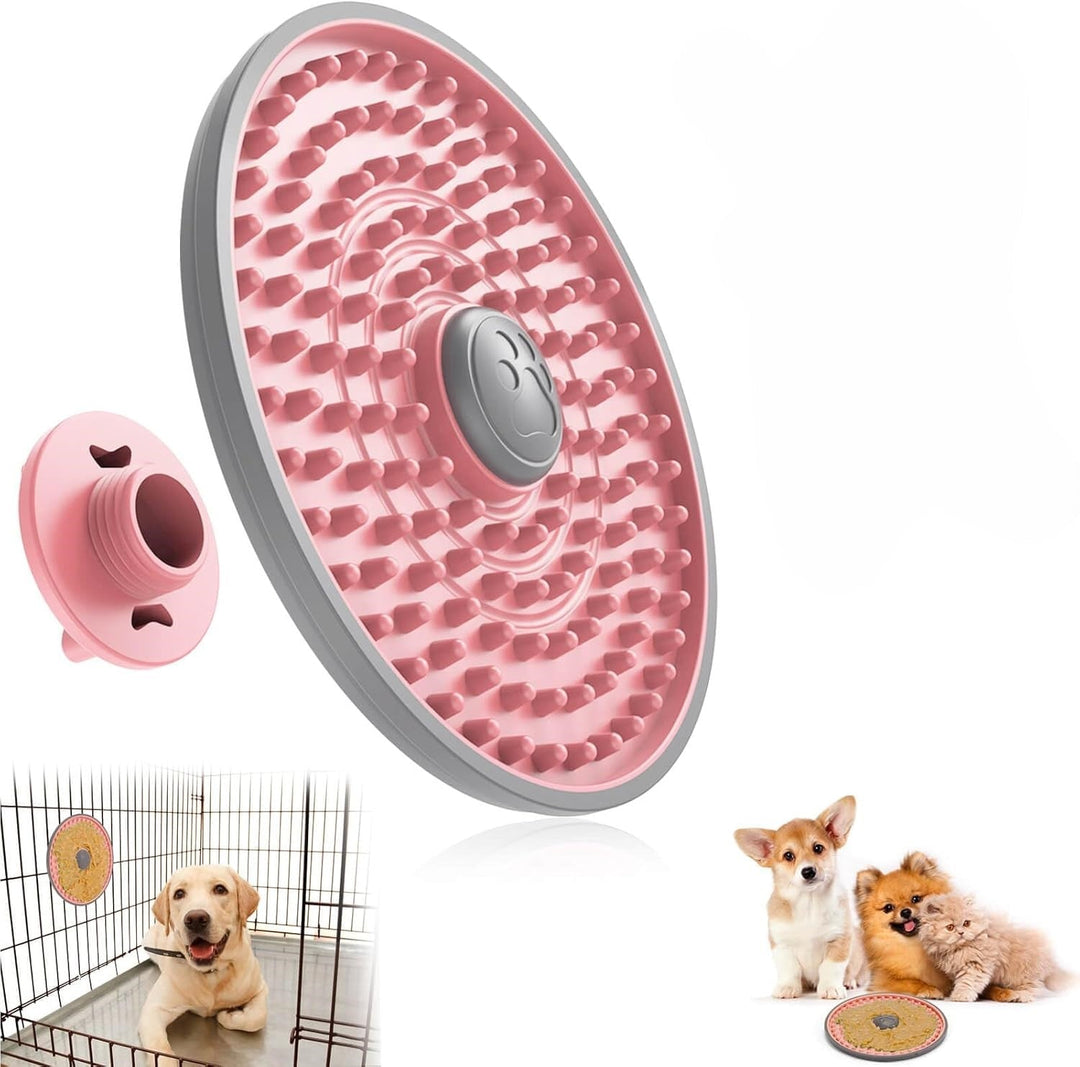 Blue silicone dog lick mat, a slow feeder bowl reducing pet anxiety & boredom for all dogs.