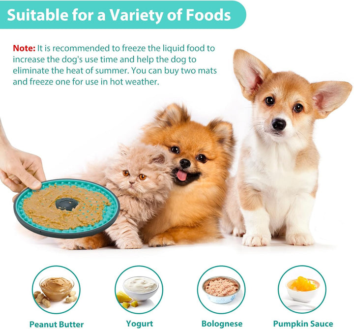 Healthy pet supplies: a dog lick mat and slow feeder bowl for mental stimulation & puppy training.