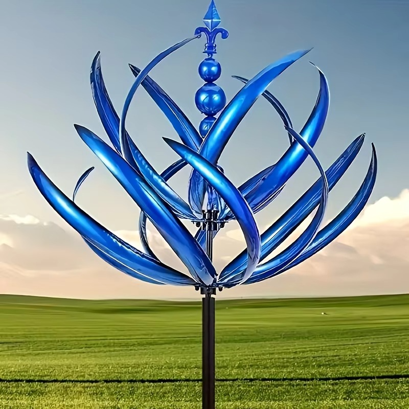 Elegant dual motion garden wind spinner. Weather-resistant metal art adds a dynamic touch to any yard.
