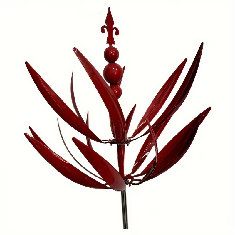 Vibrant metal dual motion wind spinner, a captivating yard ornament and weather-resistant garden sculpture.