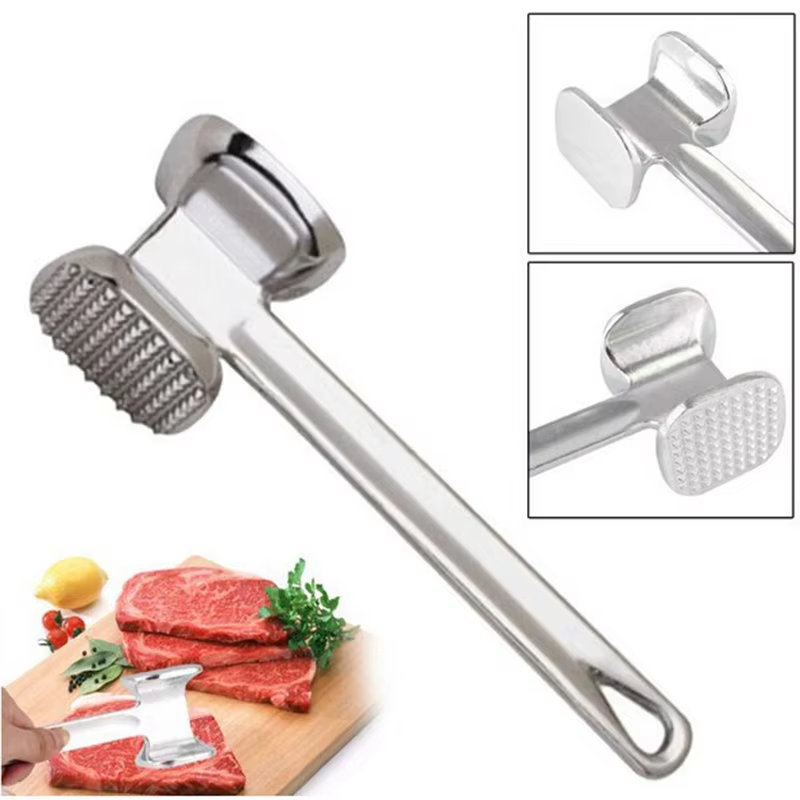 Ergonomic dual-sided tenderizing hammer, a versatile cooking aid for poultry, beef, and other meats.