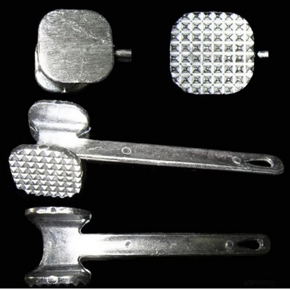 Durable kitchen gadget meat tenderizer with dual heads for effective pounding and softening of meats.