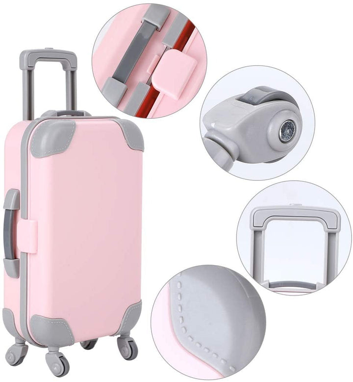 Brightly colored 18-inch doll travel suitcase, perfect for kids' imaginative play.