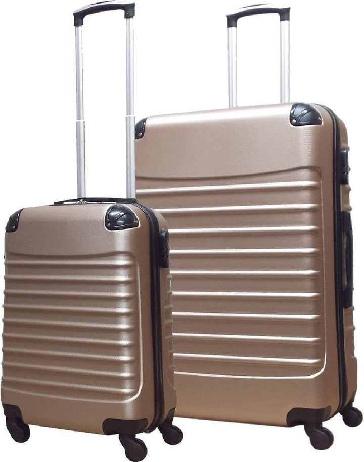 Robust 2-piece ABS hardshell travel luggage set, lightweight spinner suitcases for vacation.