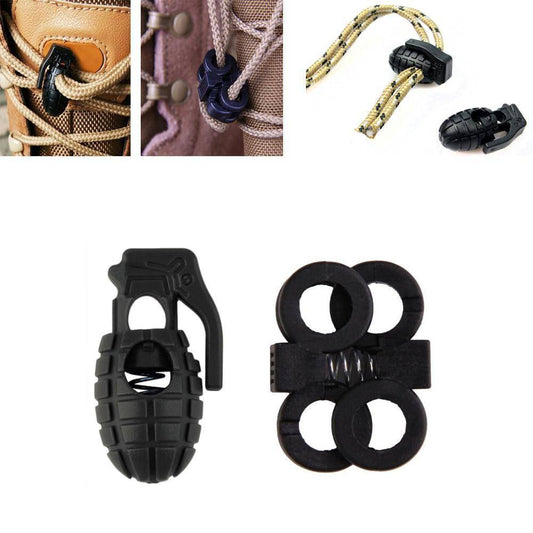 Durable black paracord cord lock, ideal for securing shoe laces and outdoor gear, a versatile cord stopper.