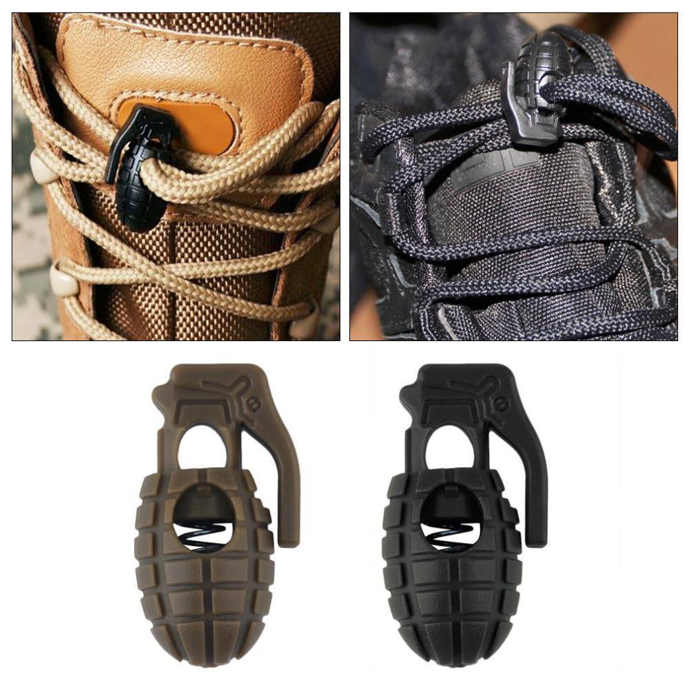 Close-up of a sturdy metal paracord cord lock, essential for shoelaces, outdoor equipment, and camping gear.