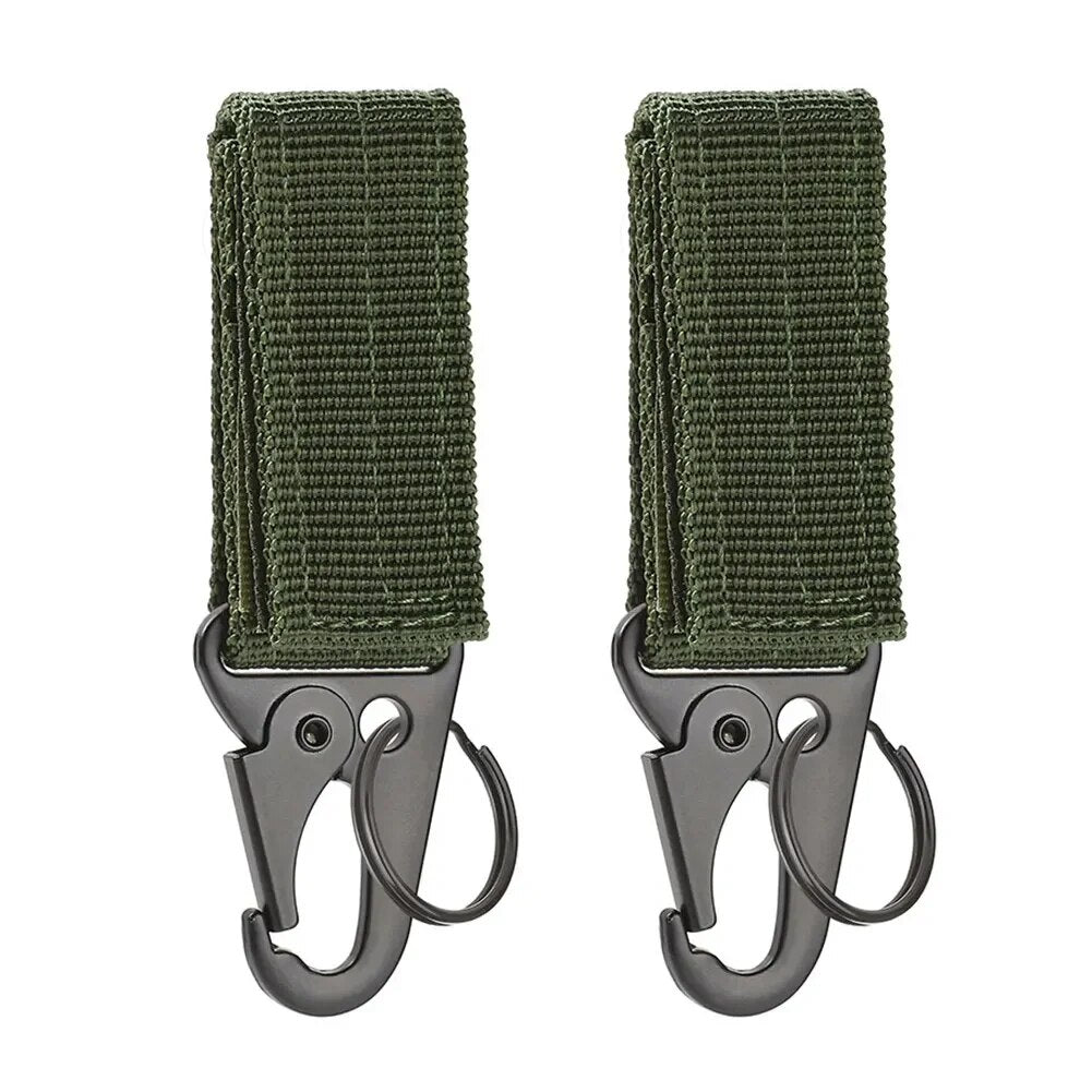 Black tactical clip and key ring set, 2-pack, for durable outdoor gear attachment