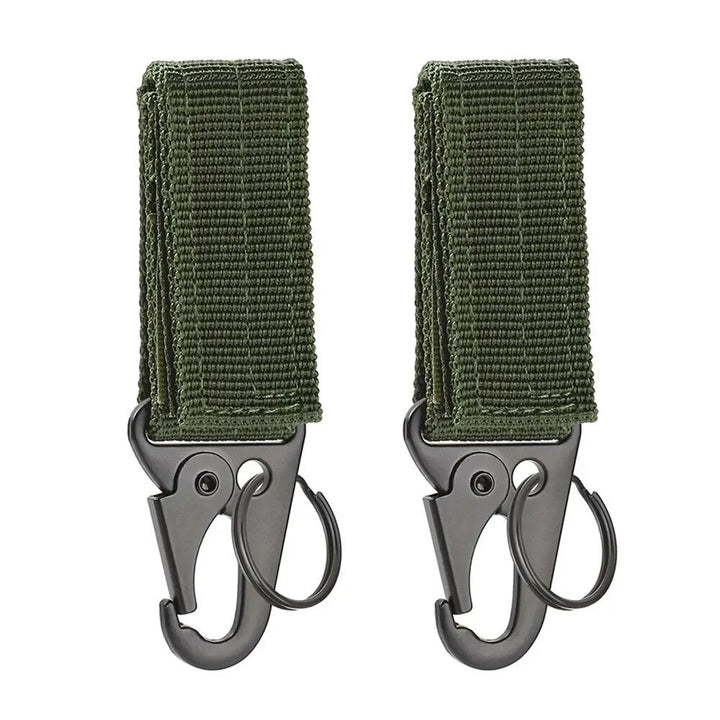 Black tactical clip and key ring set, 2-pack, for durable outdoor gear attachment