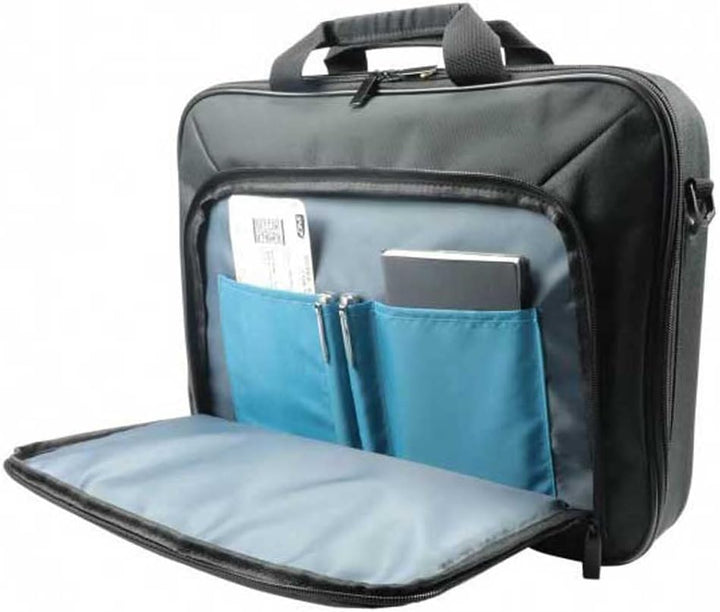 Unisex durable blue laptop briefcase. Clamshell design for 14-15.6 inch laptops, ideal for business and commute.