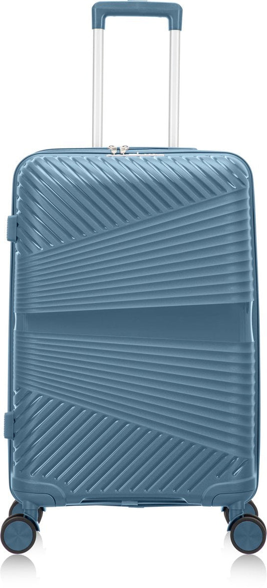 Durable blue hardshell travel suitcase with spinner wheels, perfect for smooth & secure journeys.