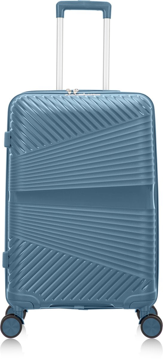 Durable blue hardshell travel suitcase with spinner wheels, perfect for smooth & secure journeys.