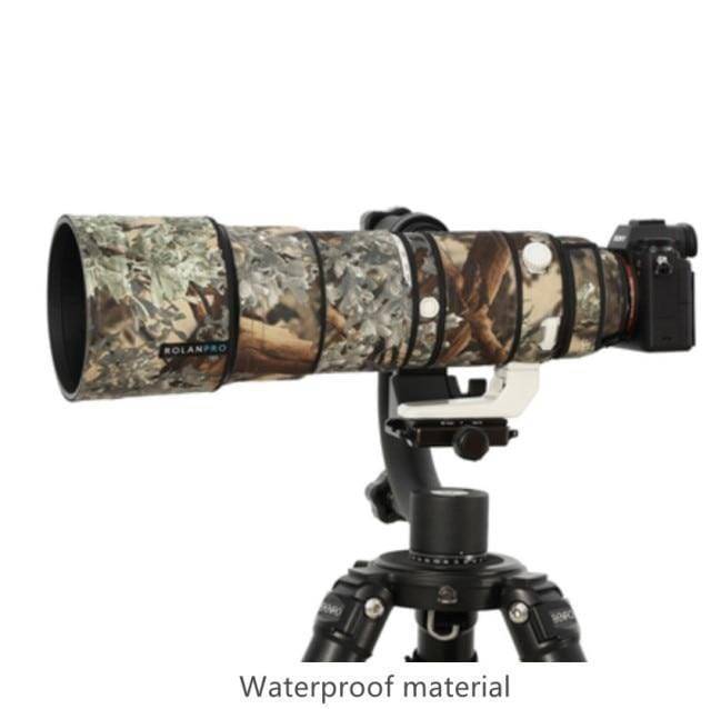 Durable camouflage waterproof lens case for cameras, ideal outdoor photography gear protection.