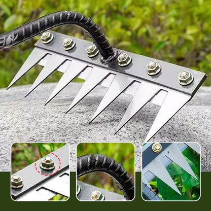 Heavy-duty carbon steel garden rake head for robust lawn weeding, soil loosening, and farm applications.