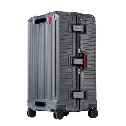 Durable hard shell travel suitcase with wide grip handle, perfect for vacation & business trips.