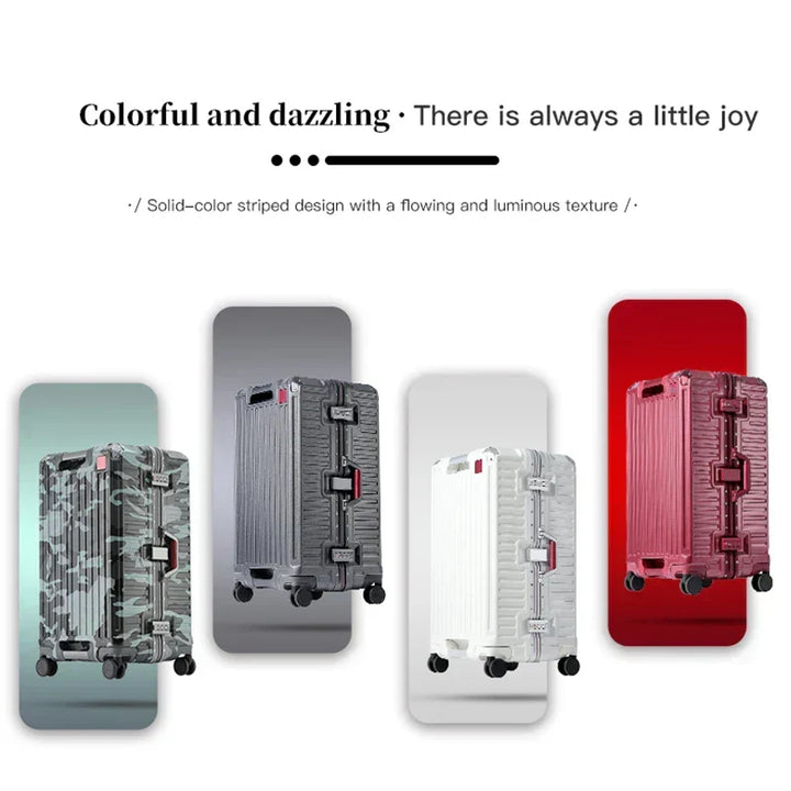 Spacious hard shell luggage with wide ergonomic handle & interior organization for long trips.