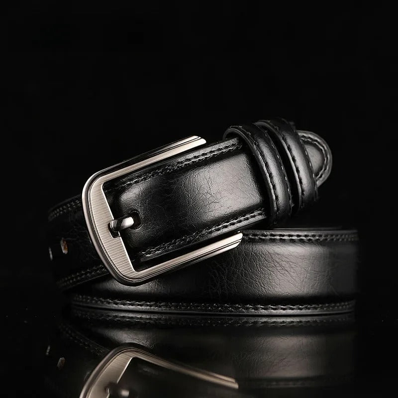 Men's durable full-grain leather belt, a classic accessory enhancing any men's fashion outfit.