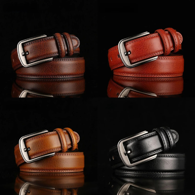 Versatile men's durable full-grain leather belt. Classic accessory for men's fashion, various colors.