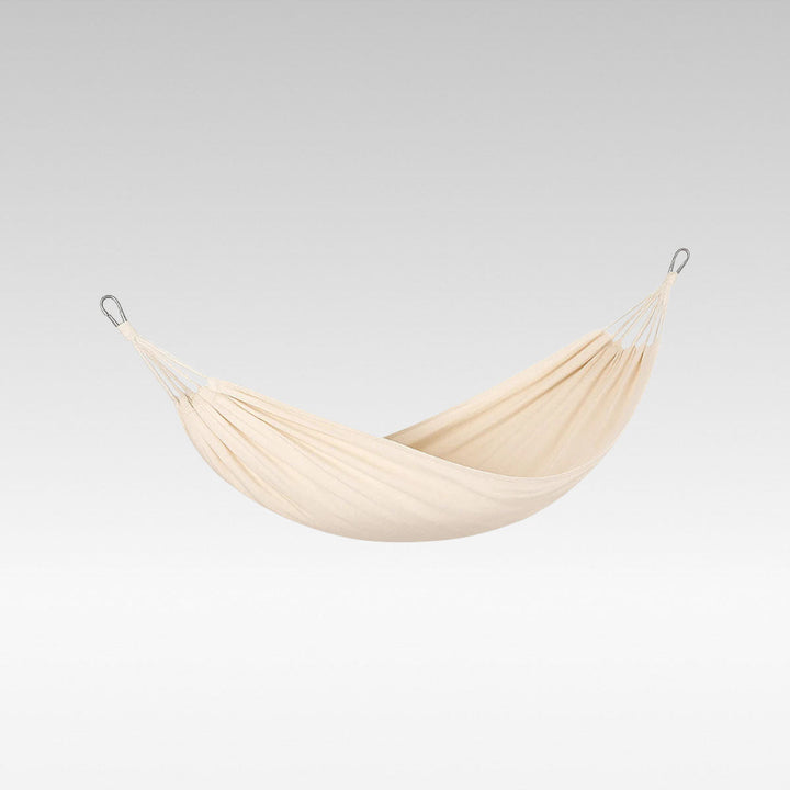 Durable outdoor canvas anti-roll hammock with spreader bars for safe, comfortable backyard relaxation