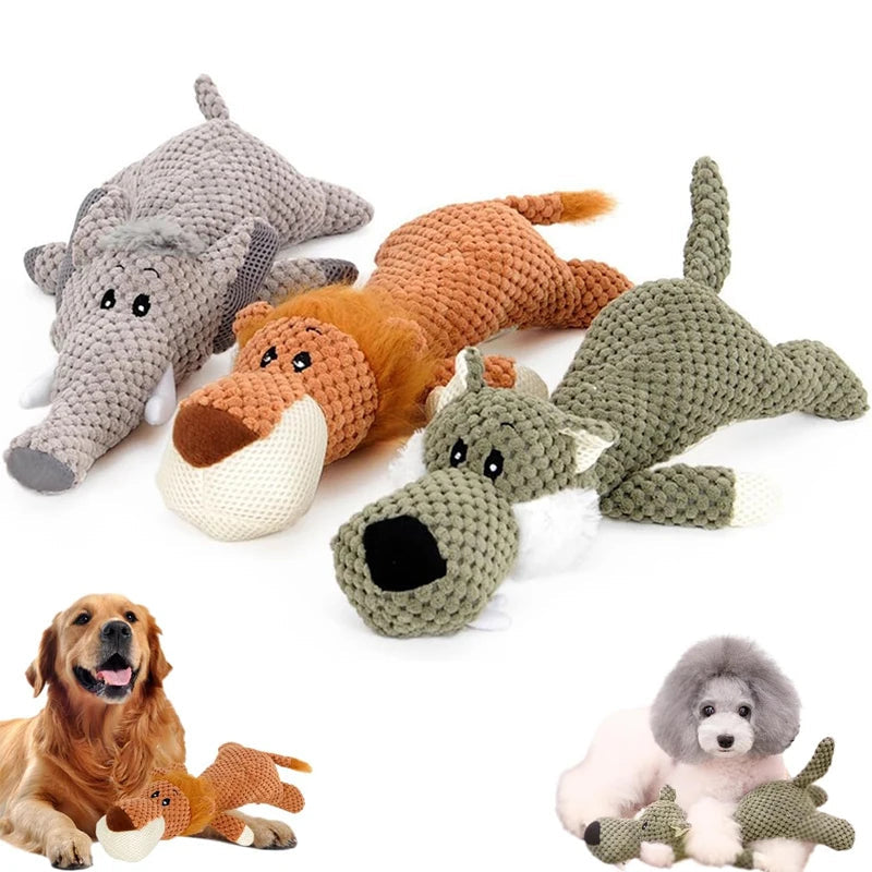 Fun, indestructible plush dog toy for active, aggressive chewers; a strong pet training aid.