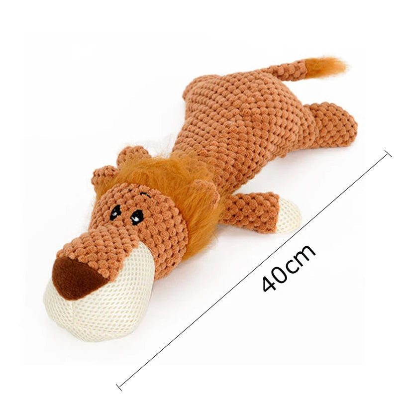 Close-up of an indestructible plush dog chew toy, showcasing its durable construction for aggressive play.