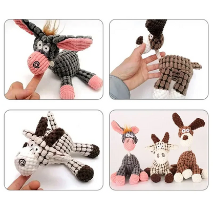 Squeaky plush dog toy, designed for aggressive chewers to provide interactive fun and mental stimulation.