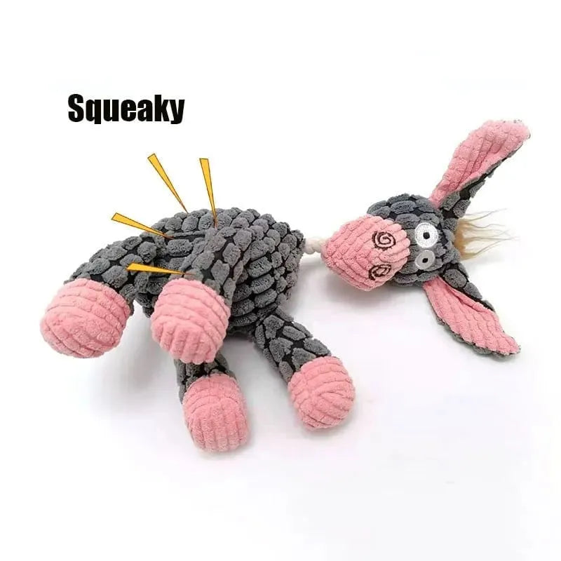 Indestructible dog plush toy, perfect for tough chewers & aiding in pet anxiety relief and dental health.