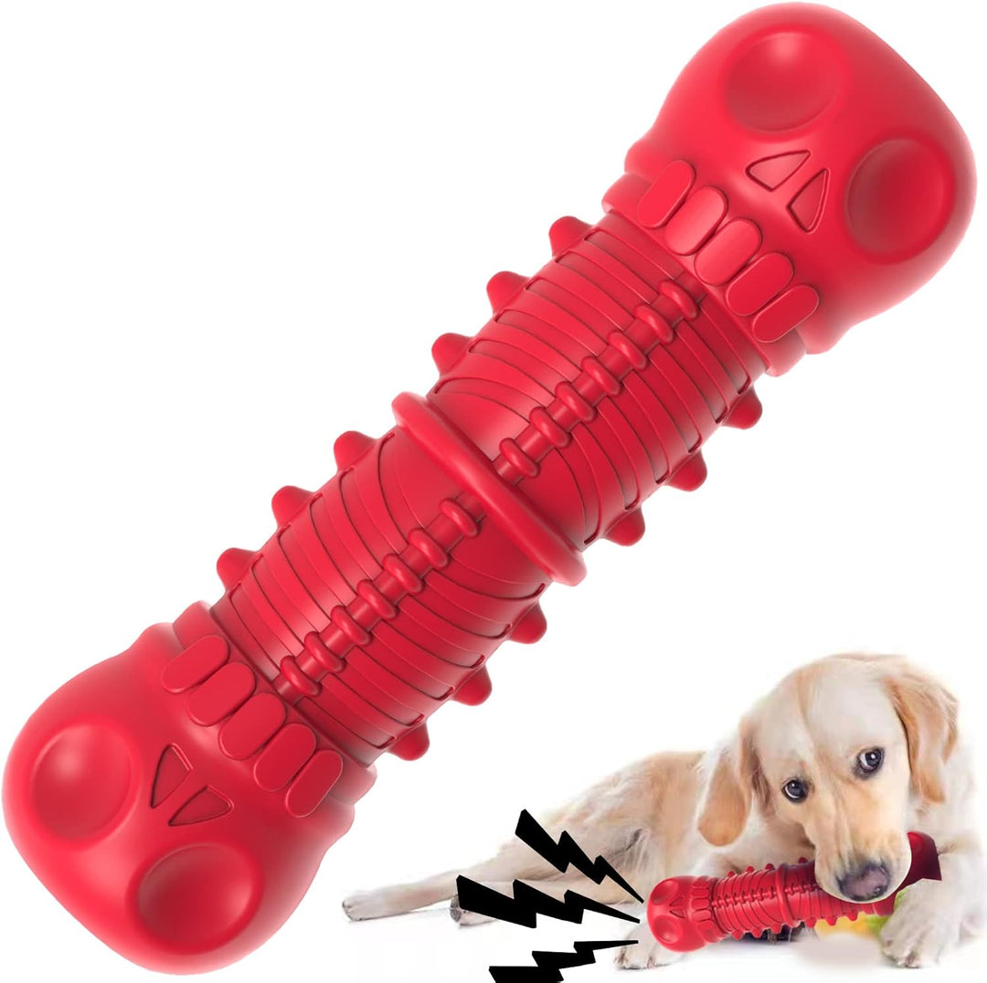 Durable rubber chew toy for dogs, indestructible & squeaky, ideal for tough chewers & large dogs.