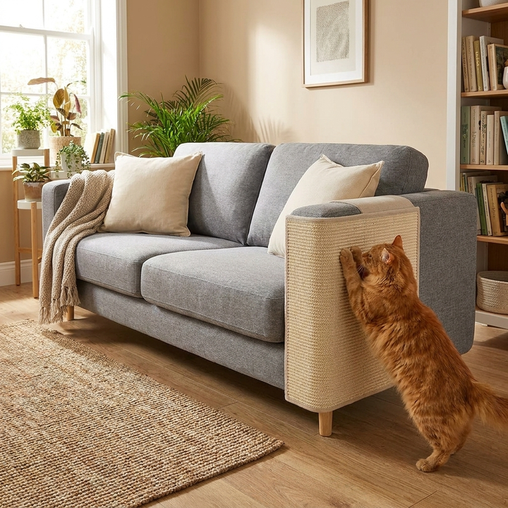 Durable sisal cat scratch sofa shield armrest cover. Protects furniture from feline claws & wear. Eco-friendly pet supply.