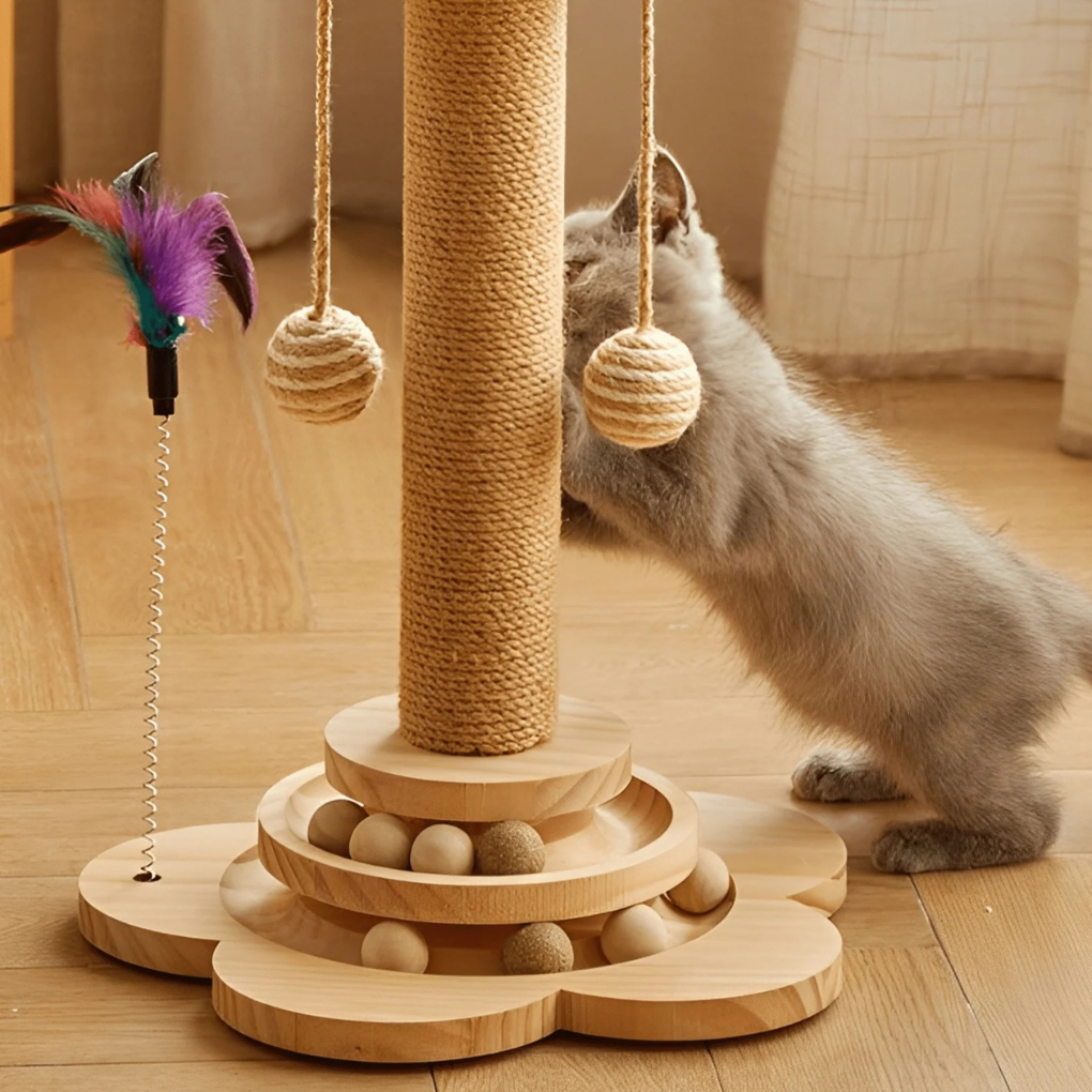 Feline sisal scratch post and lounge perch, built with a durable, stable base for happy, healthy cats.