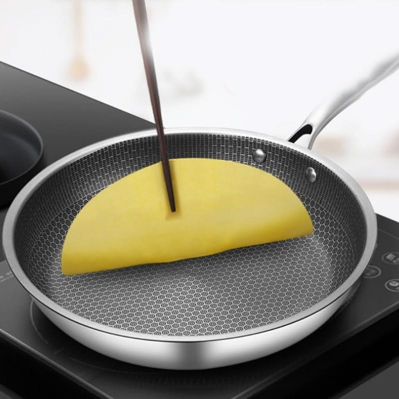 Induction-safe stainless steel non-stick frying pan, essential cookware for healthy, easy-to-clean, durable cooking.