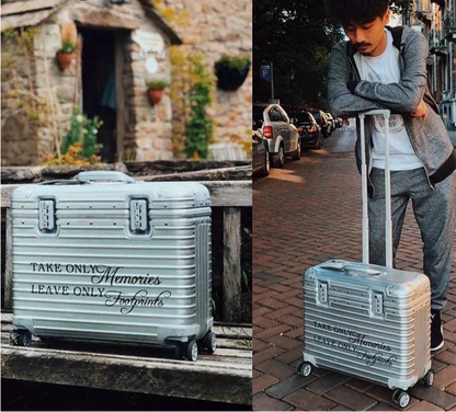 Elegant silver aluminum hard shell luggage, durable and lightweight for all your travel needs.