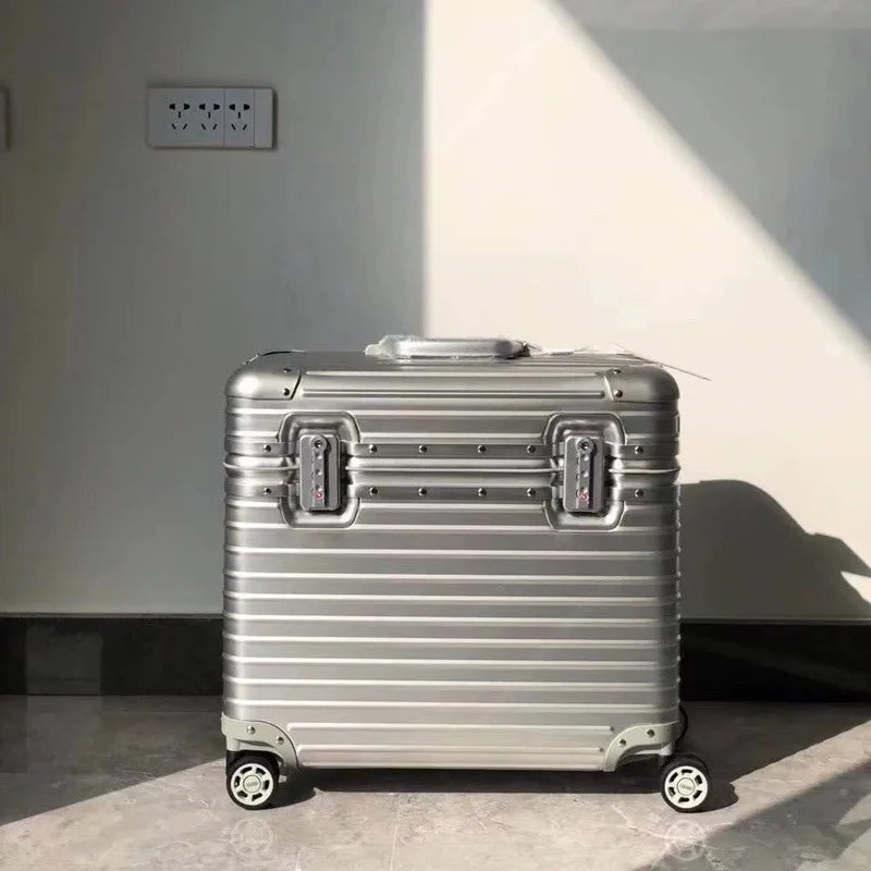 Premium unisex hard shell aluminum luggage with secure TSA lock and smooth spinner wheels.