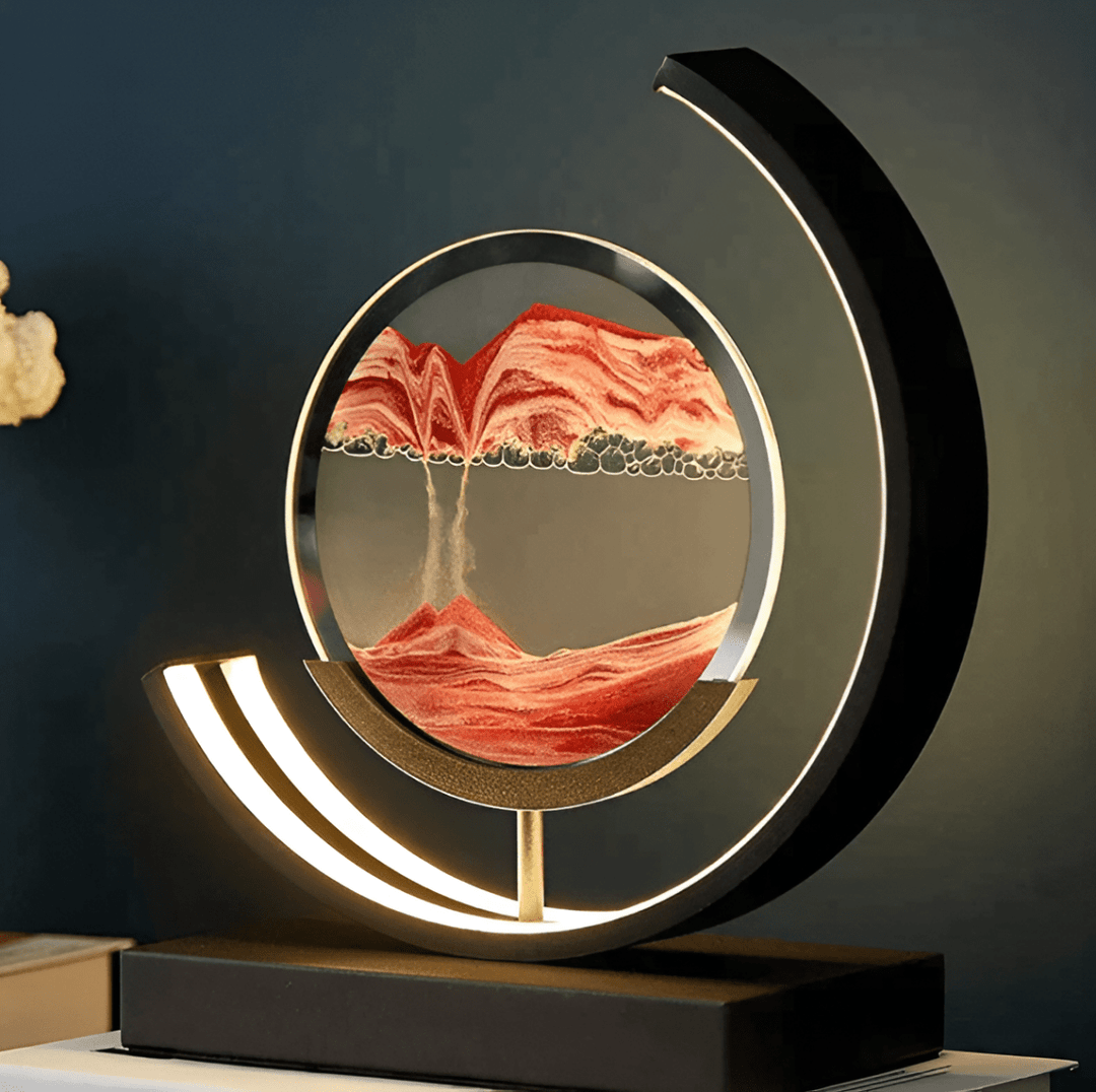 LED sand art lamp with ambient light for stress relief & meditation; dynamic moving sandscape decor.