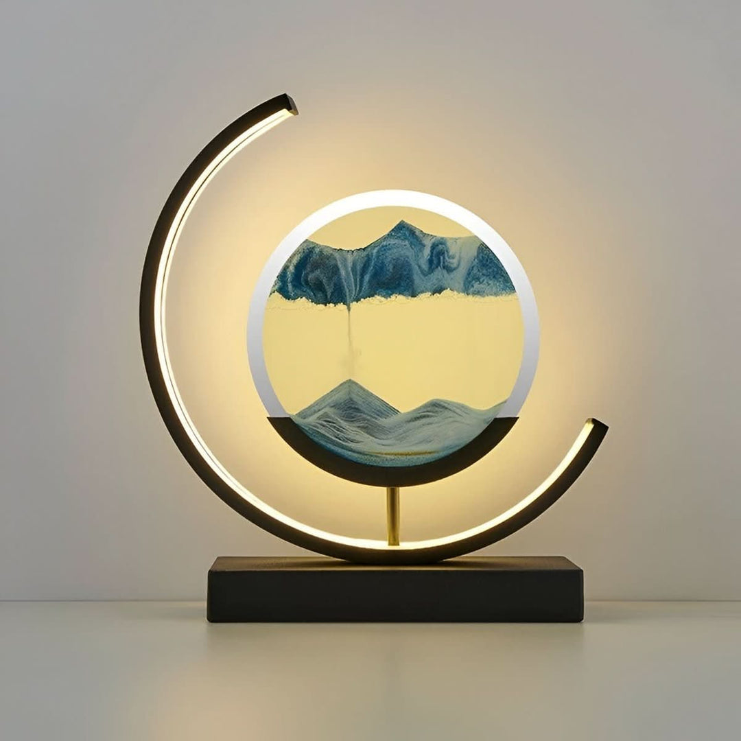 Calming dynamic sand art lamp with LED ambient light for stress relief, meditation, and desktop relaxation.